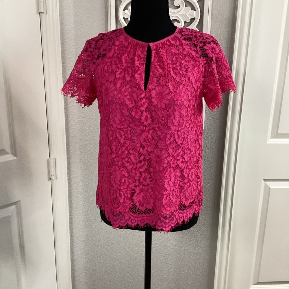 J.CREW Hot Pink Short Sleeve Lace Top